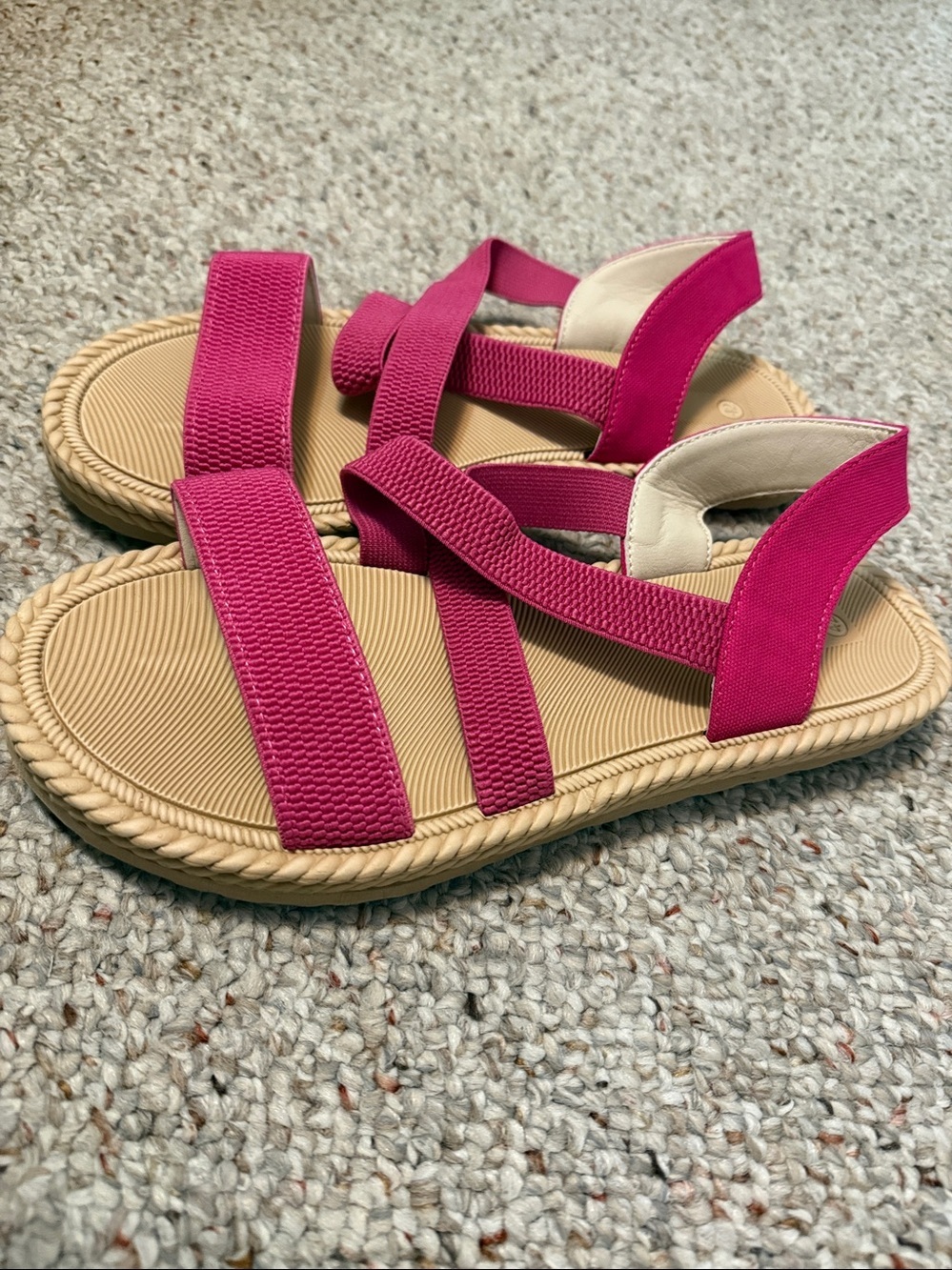 Hot Pink Strappy Elastic Sandals - Picture 2 of 5